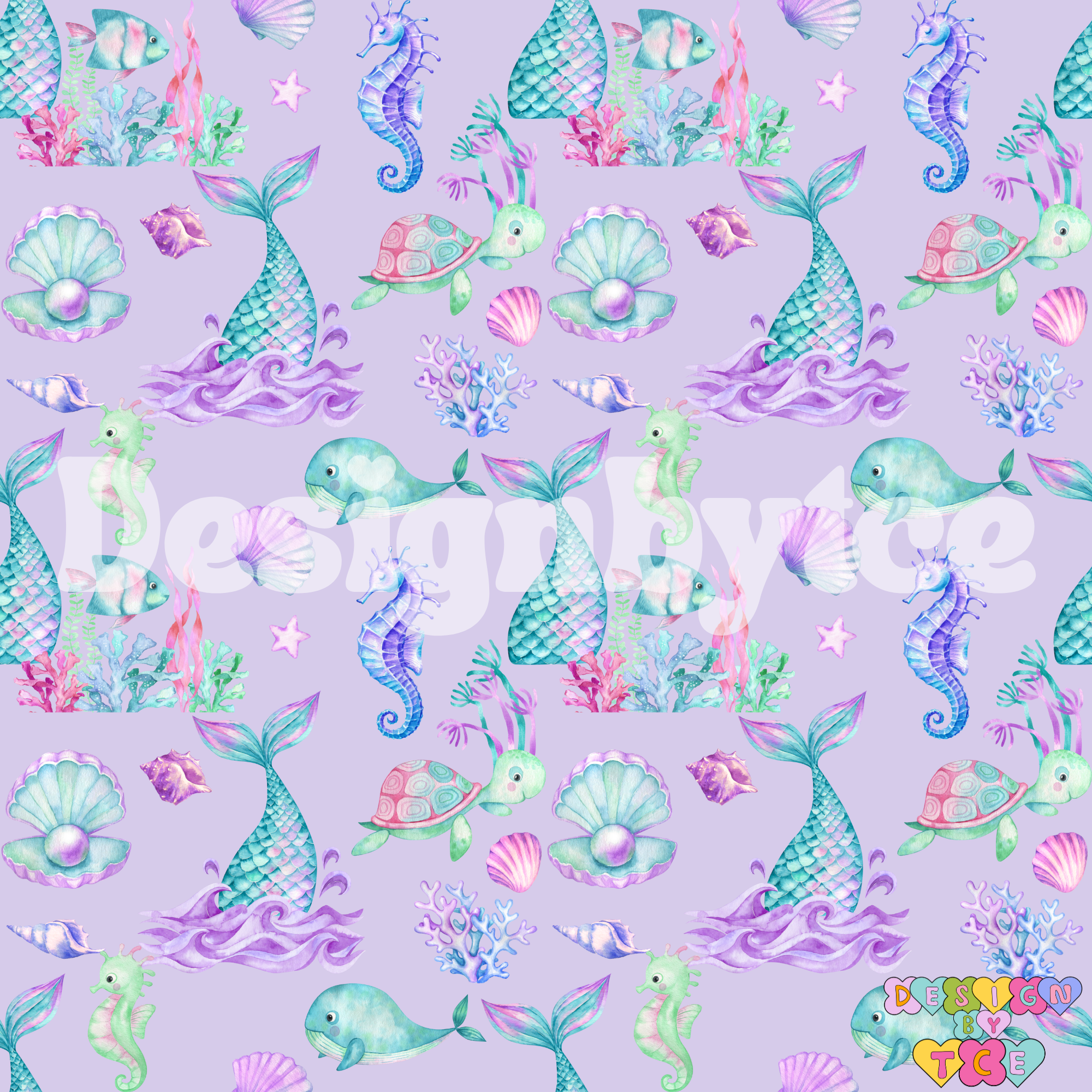 Watercolor Mermaid Seamless Pattern