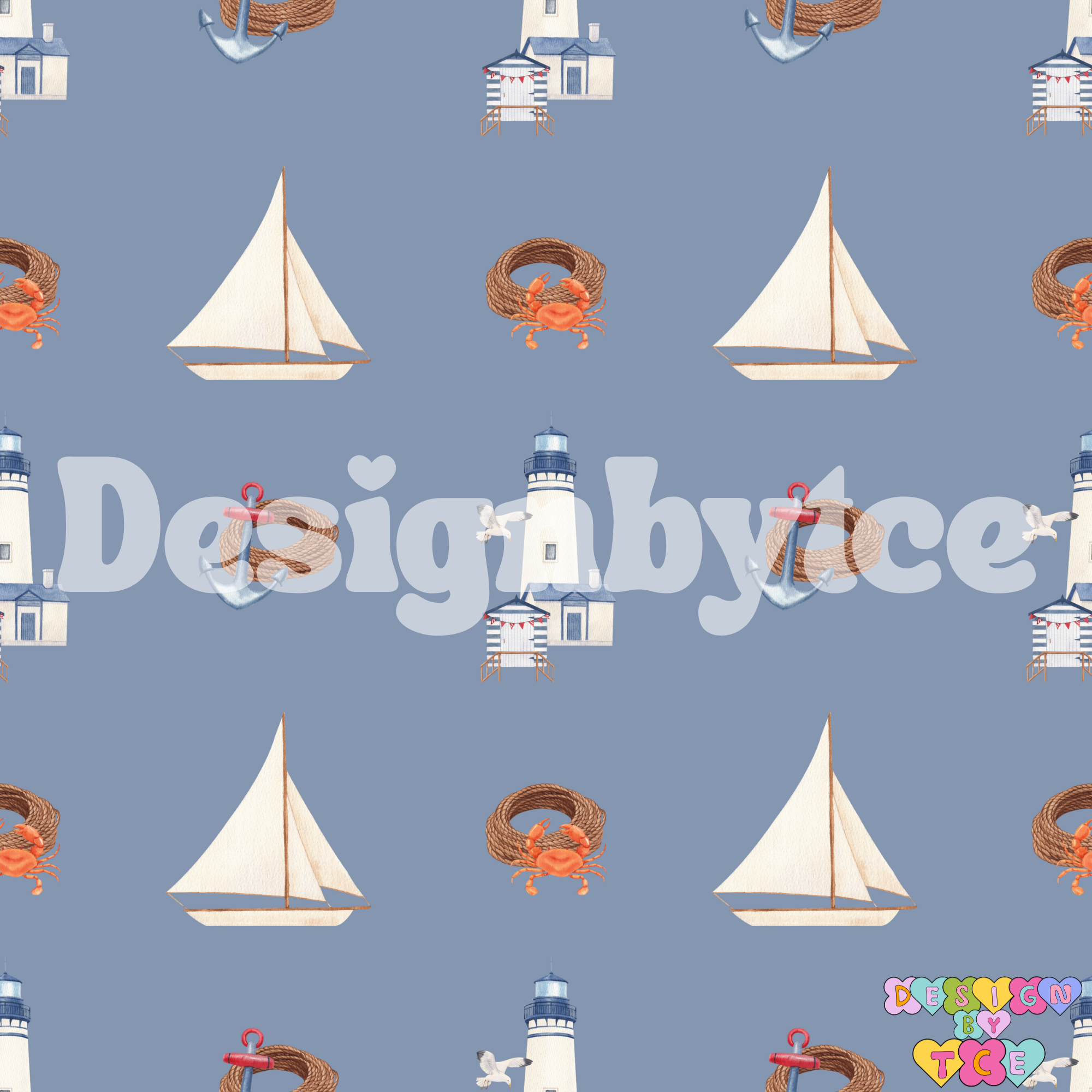 Watercolor Boys Boat Seamless Pattern
